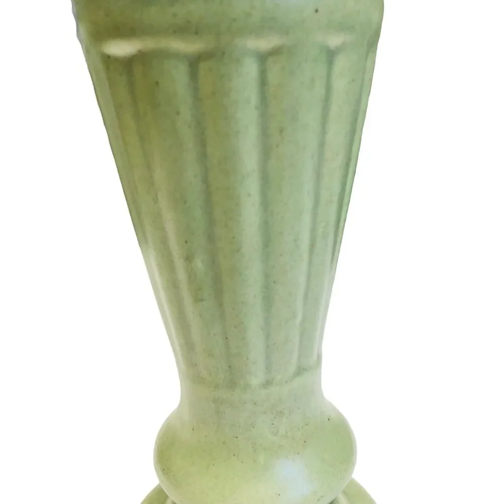 Vintage Haeger Pottery Arts & Crafts Light Green Vase 9 Inch Fluted 3.75 in Diam